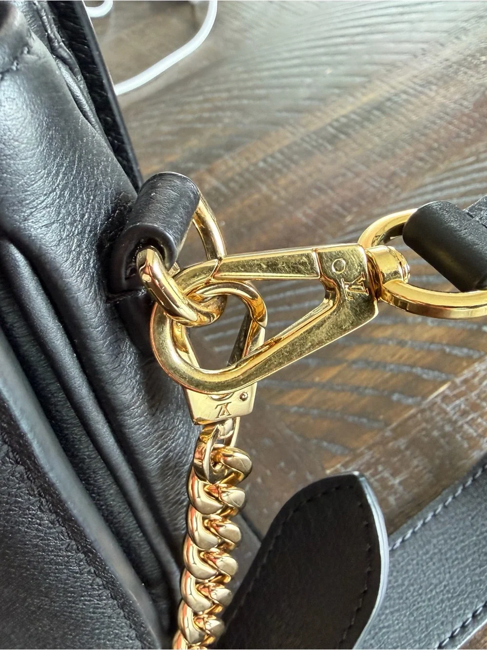 Louis Vuitton Black Crossbody with Gold LV Logo and Chain